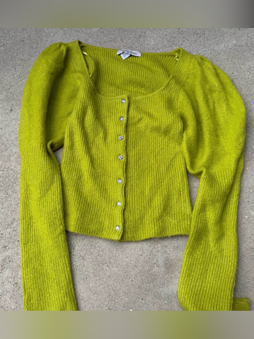 Urban Outfitters Bright Lime Green Ribbed sweater  with Jewel Buttons